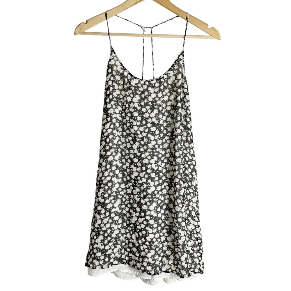 Tory Burch Black White Floral Silk Sleeveless Summer Mini Dress Size Small